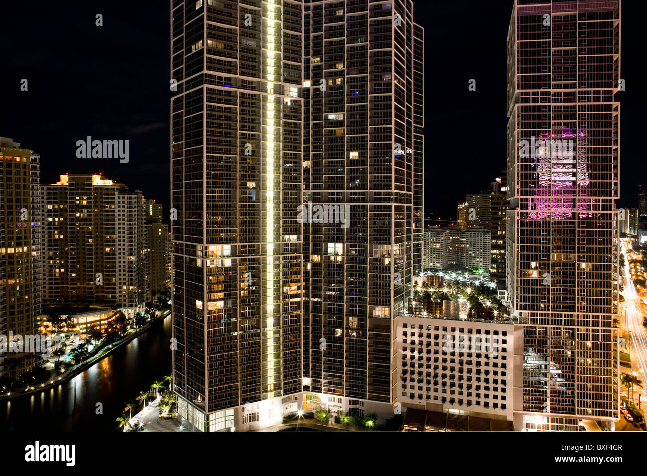 Nacht, Downtown Miami Stockfoto