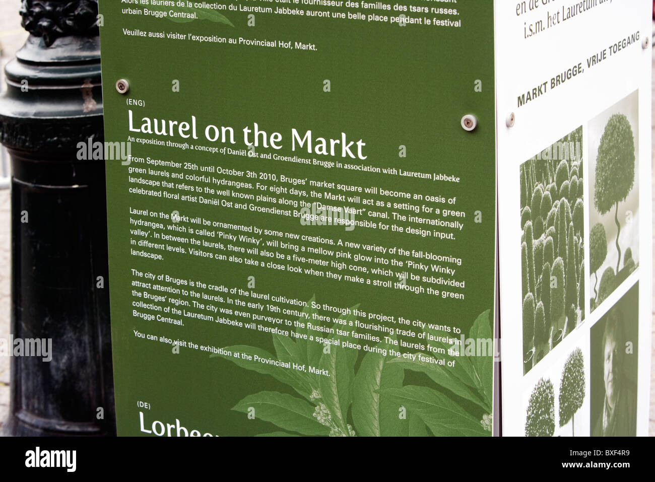 Zeichen In Arbeit, Laurel am Markt Display, Grand Hotel, Brügge, Belgien, Europa Stockfoto