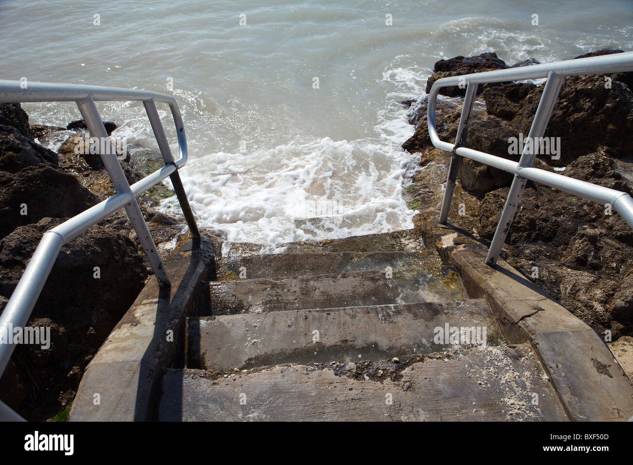 Schritte ins Wasser am Higgs Beach, Key West, Florida, USA Stockfoto