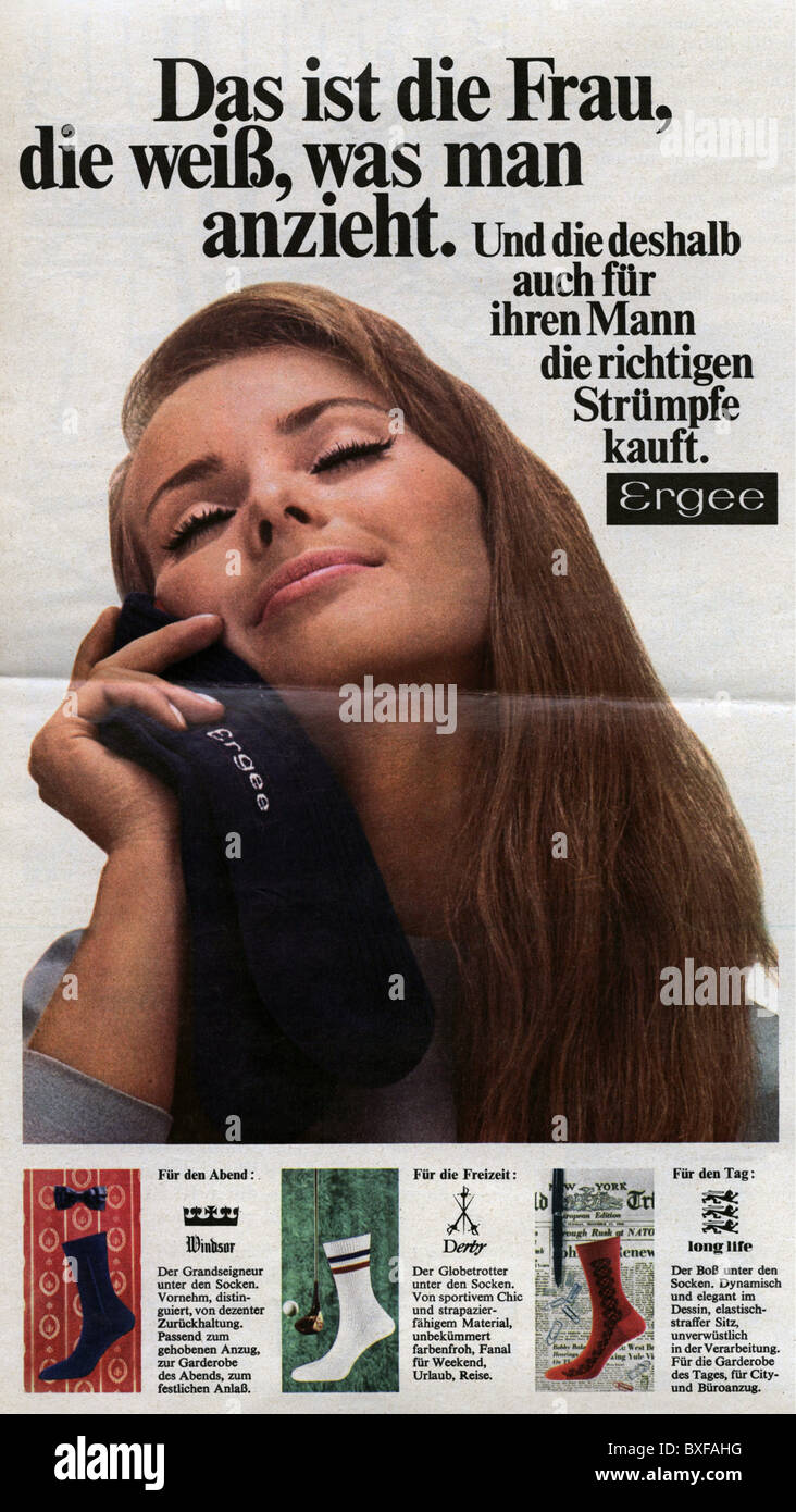 Werbung, Kleidung, Werbung für Ergee Socken, aus einer Zeitschrift,  Deutschland, um 1967, Additional-Rights-Clearences-not available  Stockfotografie - Alamy