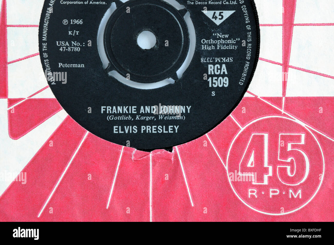 Elvis Presleys 1966 Datensatz "Frankie und Johnny". Stockfoto