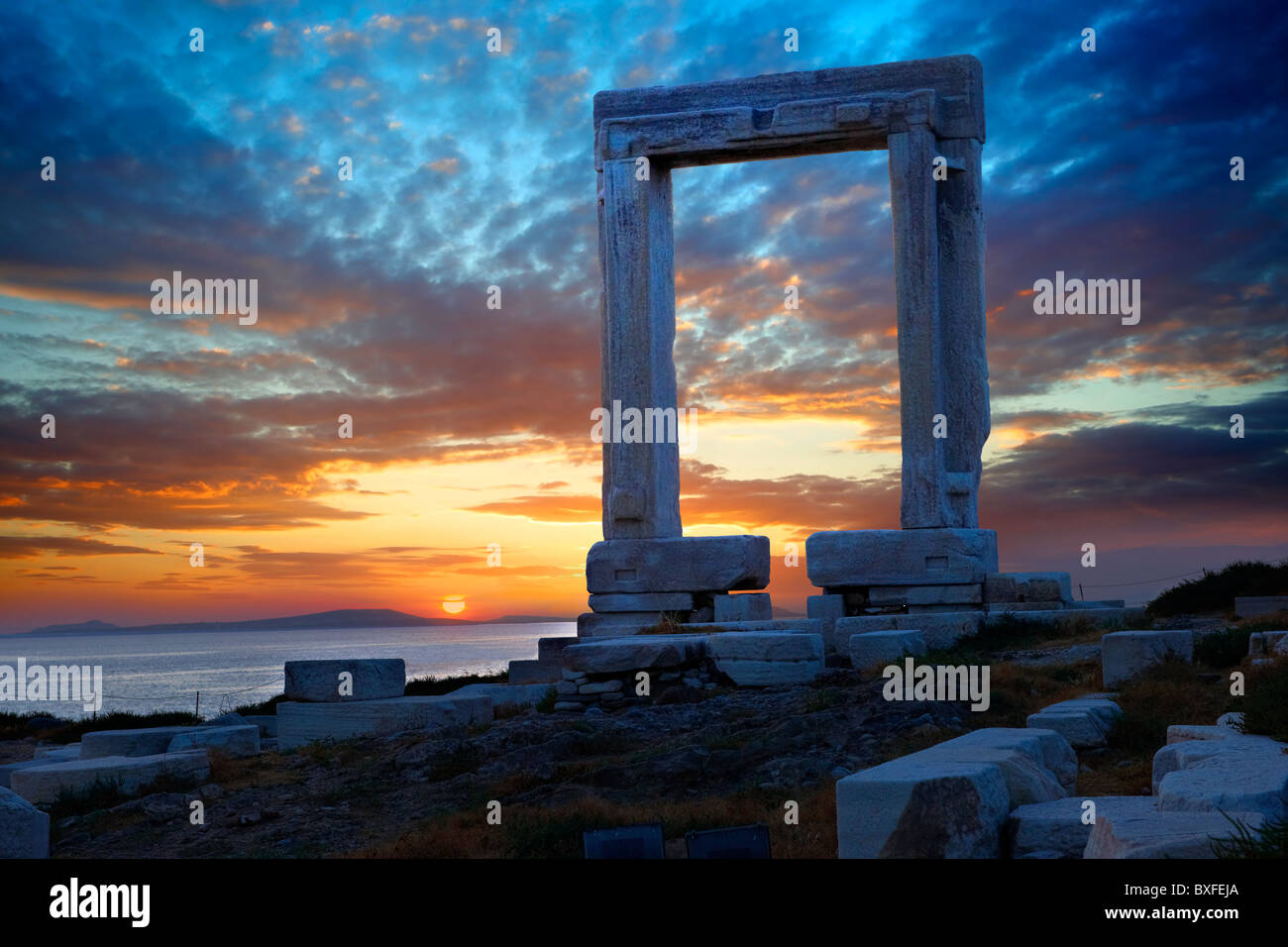 Eingang der Ruinen des Tempels des Apollo. Naxos, griechischen Kykladen-Inseln. Stockfoto