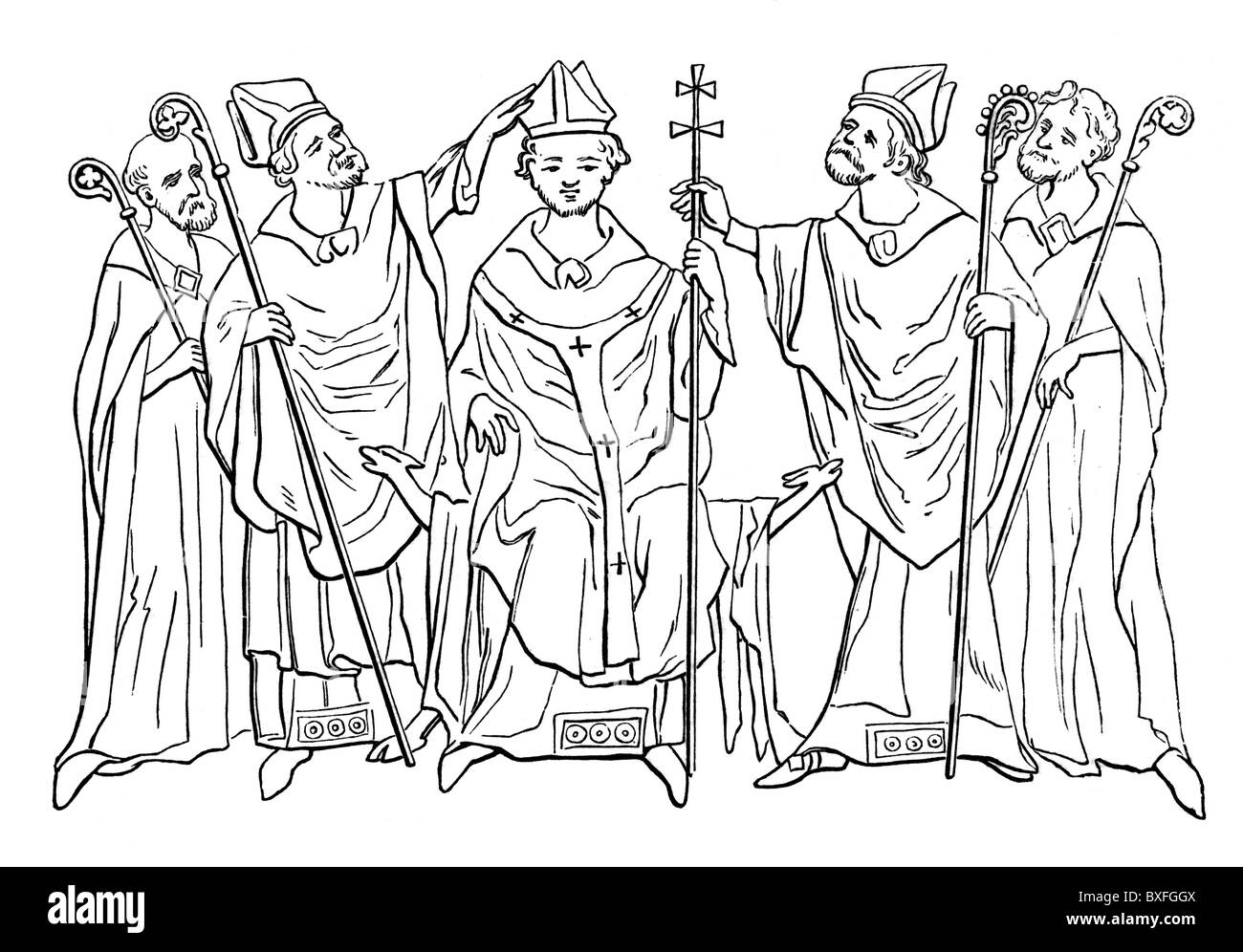 Die Weihe des Thomas Becket als Erzbischof von Canterbury, 12. Jh.; Schwarz / weiß Darstellung von MS Royal 2 B Vii. Stockfoto