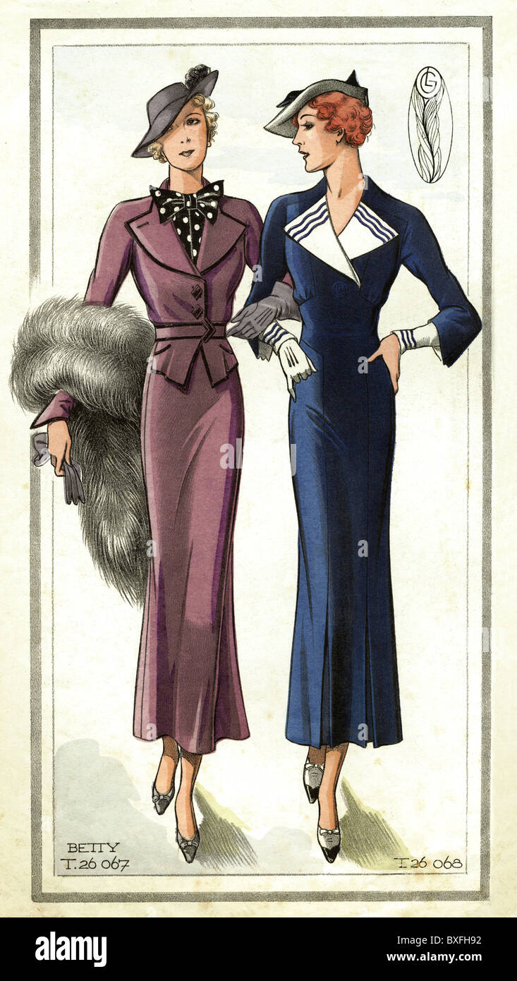 Mode Des 20 Jahrhunderts 1930er Jahren Ladie Mode, elegante Mode, 20. Jahrhundert, historische