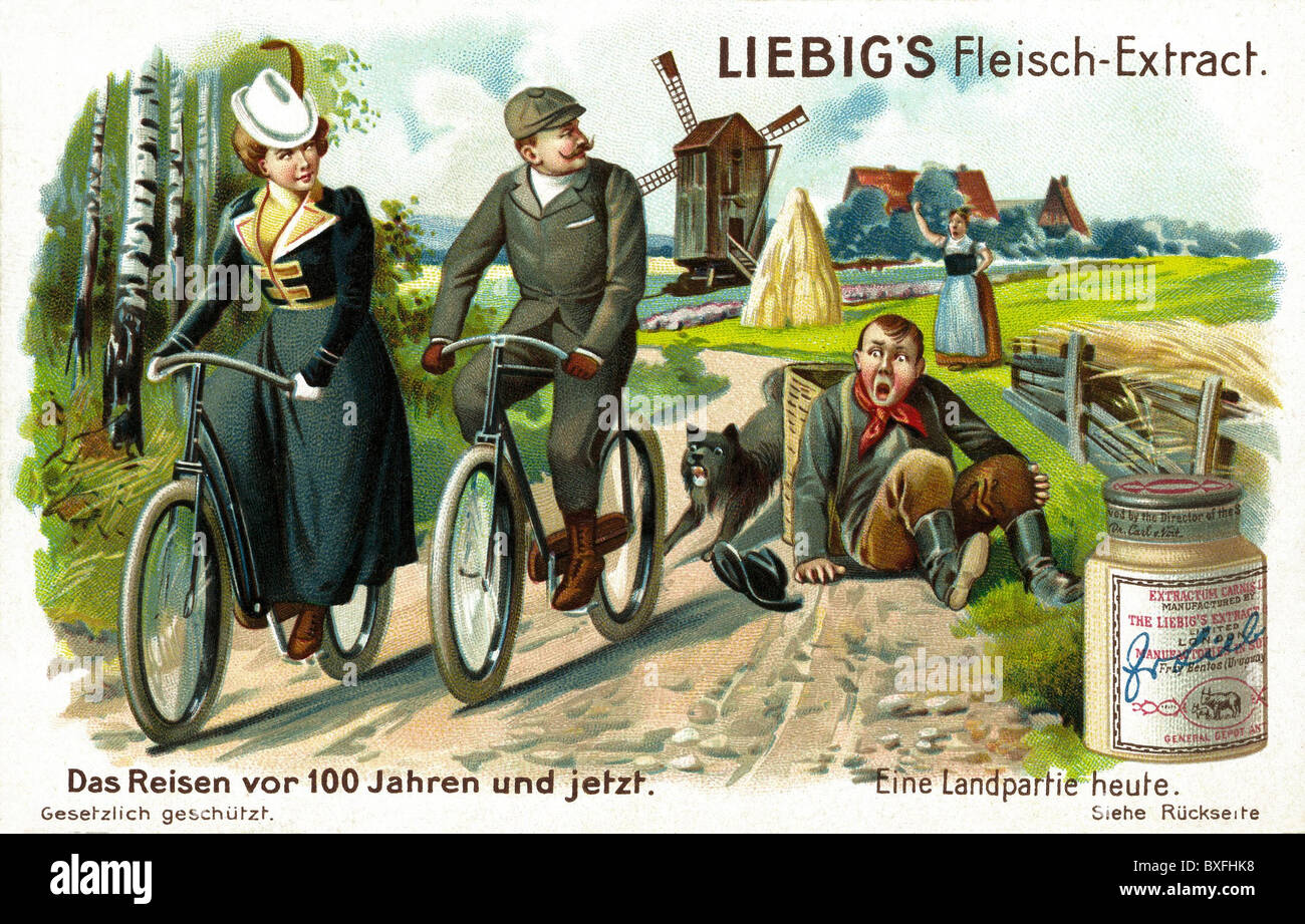 Transport / Transport, Fahrrad, Ehepaar während der Tour, Abholkarte von Liebig, Lithographie, um 1900, Zusatzrechte-Clearences-nicht vorhanden Stockfoto