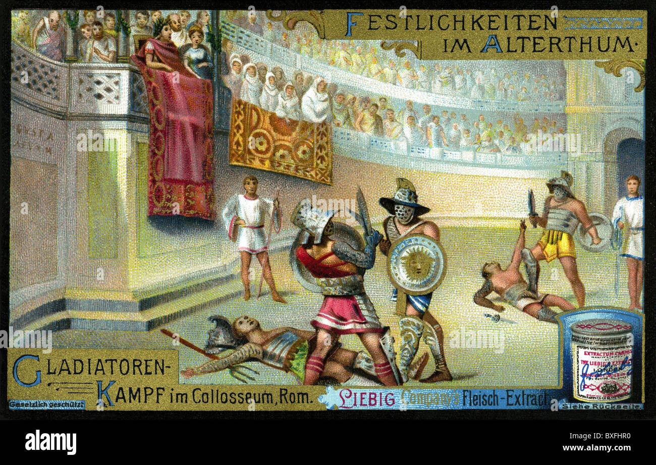 Antike Welt, Römisches Reich, Römischer Gladiatorenkampf, Kolosseum, Rom, Lithographie, Deutschland, um 1899, zusätzliche-Rechte-Clearenzen-nicht verfügbar Stockfoto