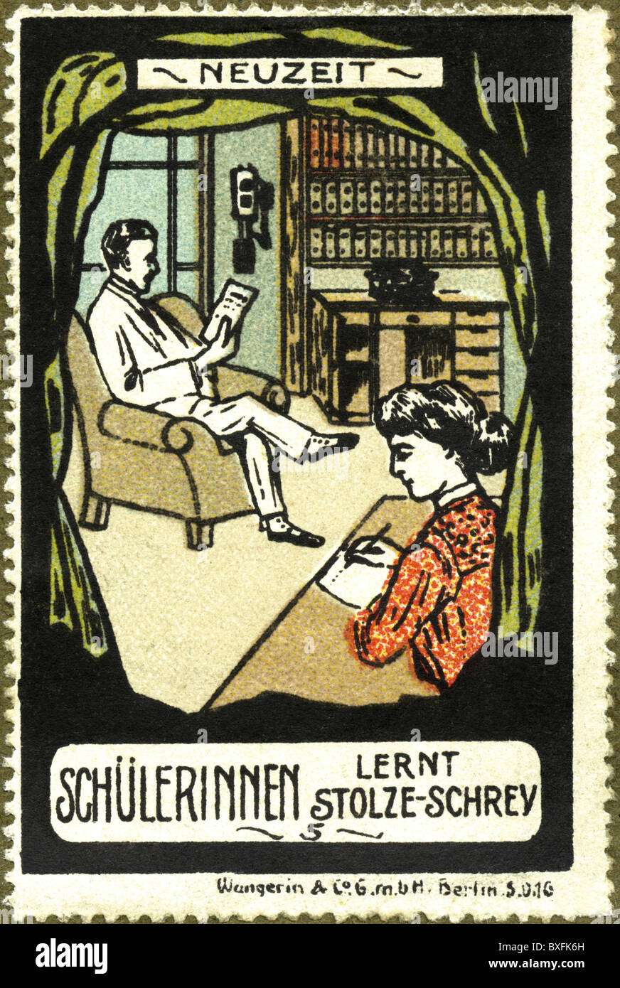 Büro, Schriftstelle in Kurzschrift aus Diktat, Plakatmarke, Deutschland, 1913, Zusatzrechte-Clearences-nicht vorhanden Stockfoto
