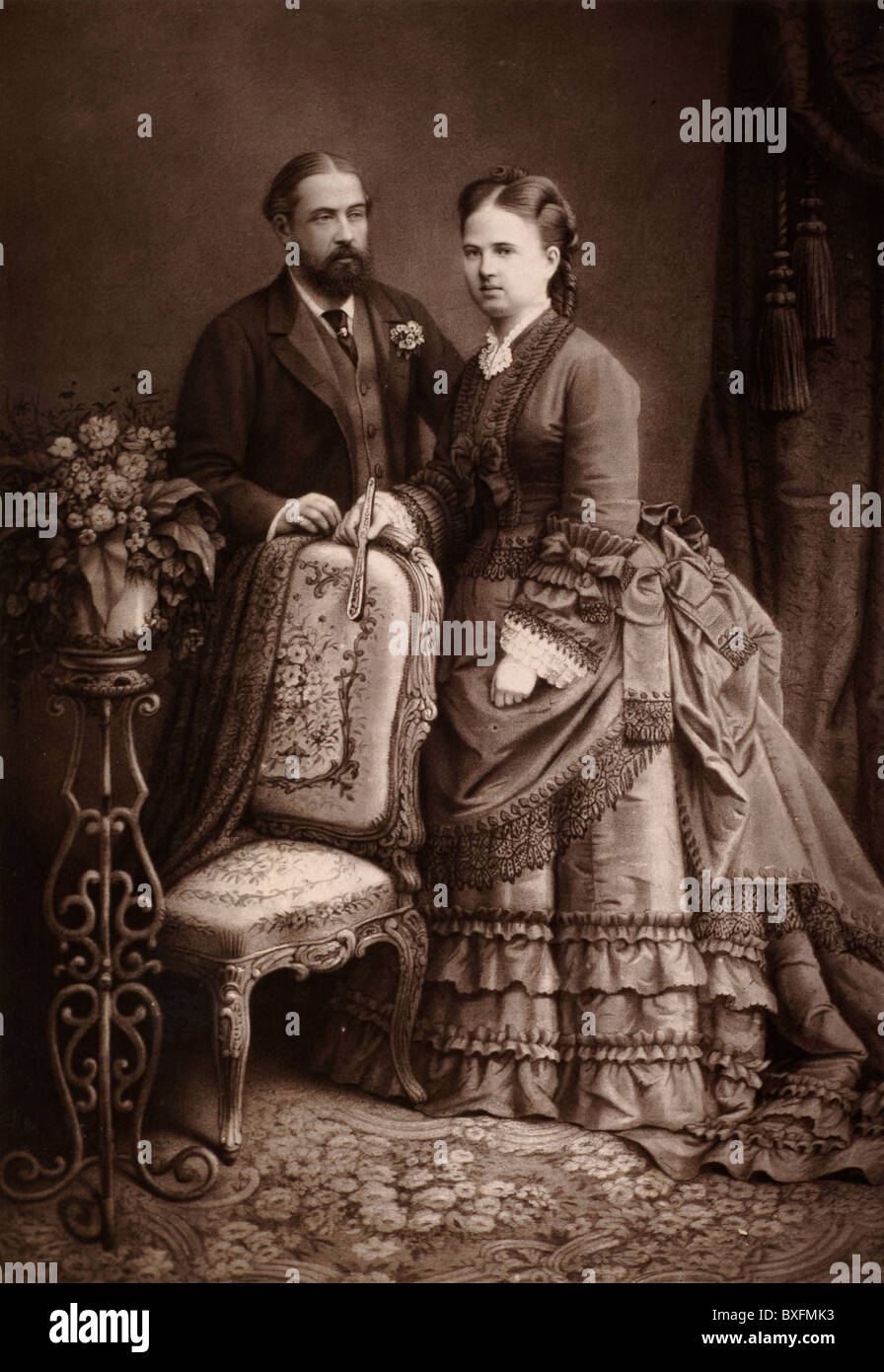 Prinz Alfred (1844-1900), Herzog von Edinburgh (2. Sohn von Königin Victoria), Herzog von Sachsen-Coburg & Gotha, und Großherzogin Maria Alexandrovna von Russland (1853-1920), zweite Tochter des Zaren Alexander II. Von Russland. Vintage-Foto C1875 Stockfoto