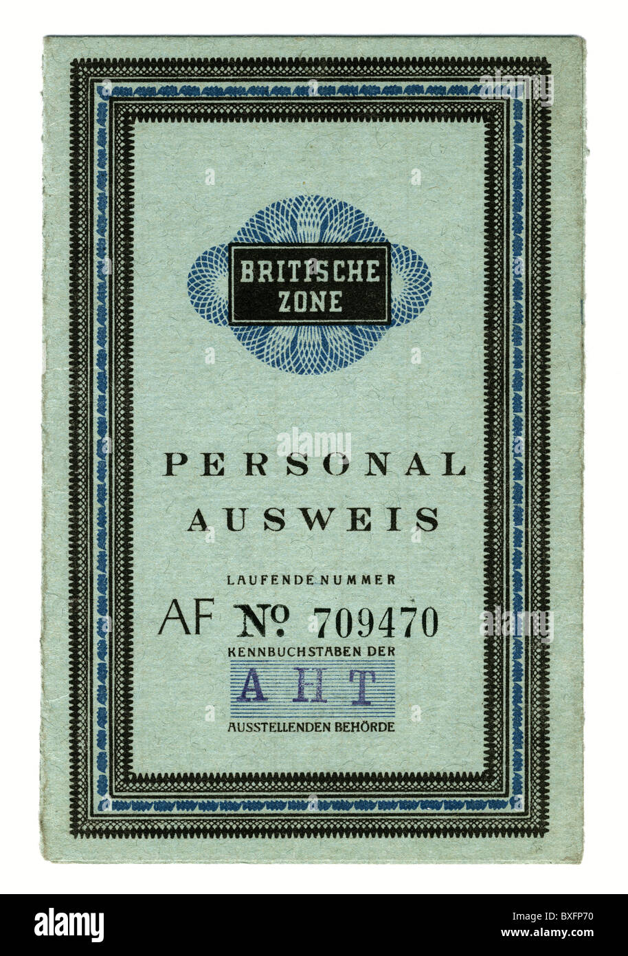 Dokumente, Personalausweis, britische Besatzungszone, Xanten, Deutschland, 1946, zusätzliche-Rechte-Clearenzen-nicht vorhanden Stockfoto