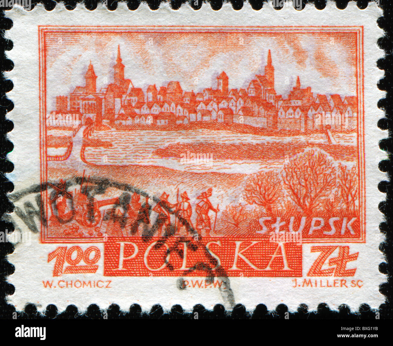 Polen - ca. 1960: Eine Briefmarke gedruckt in Polen zeigt Ansicht von Słupsk, ca. 1960 Stockfoto