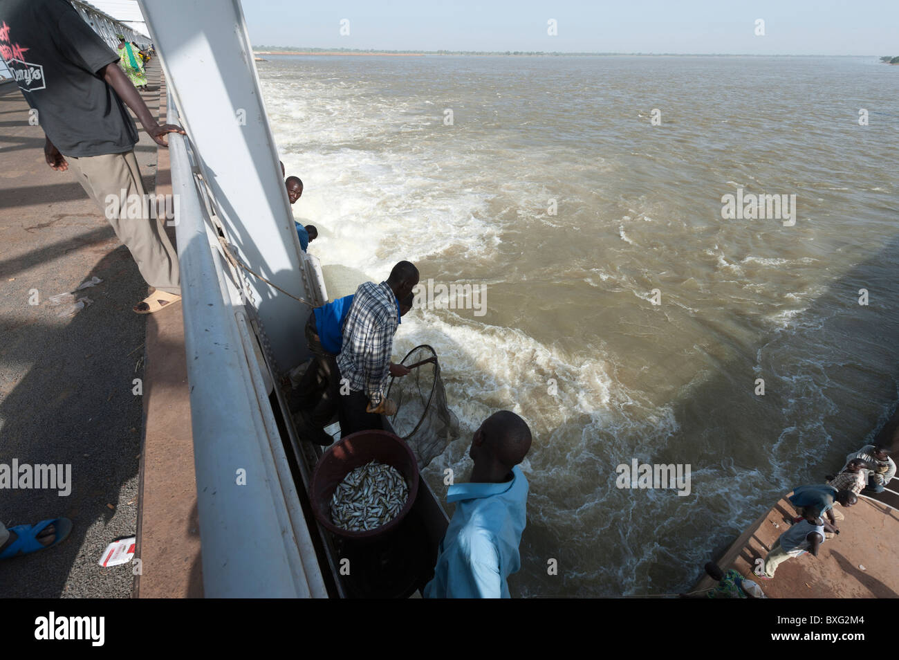 Fischer fangen Fische mit einer Kugel net auf die Barrage de Markala, (Markala Dam). 40 km nördlich von Segou, Mali Stockfoto