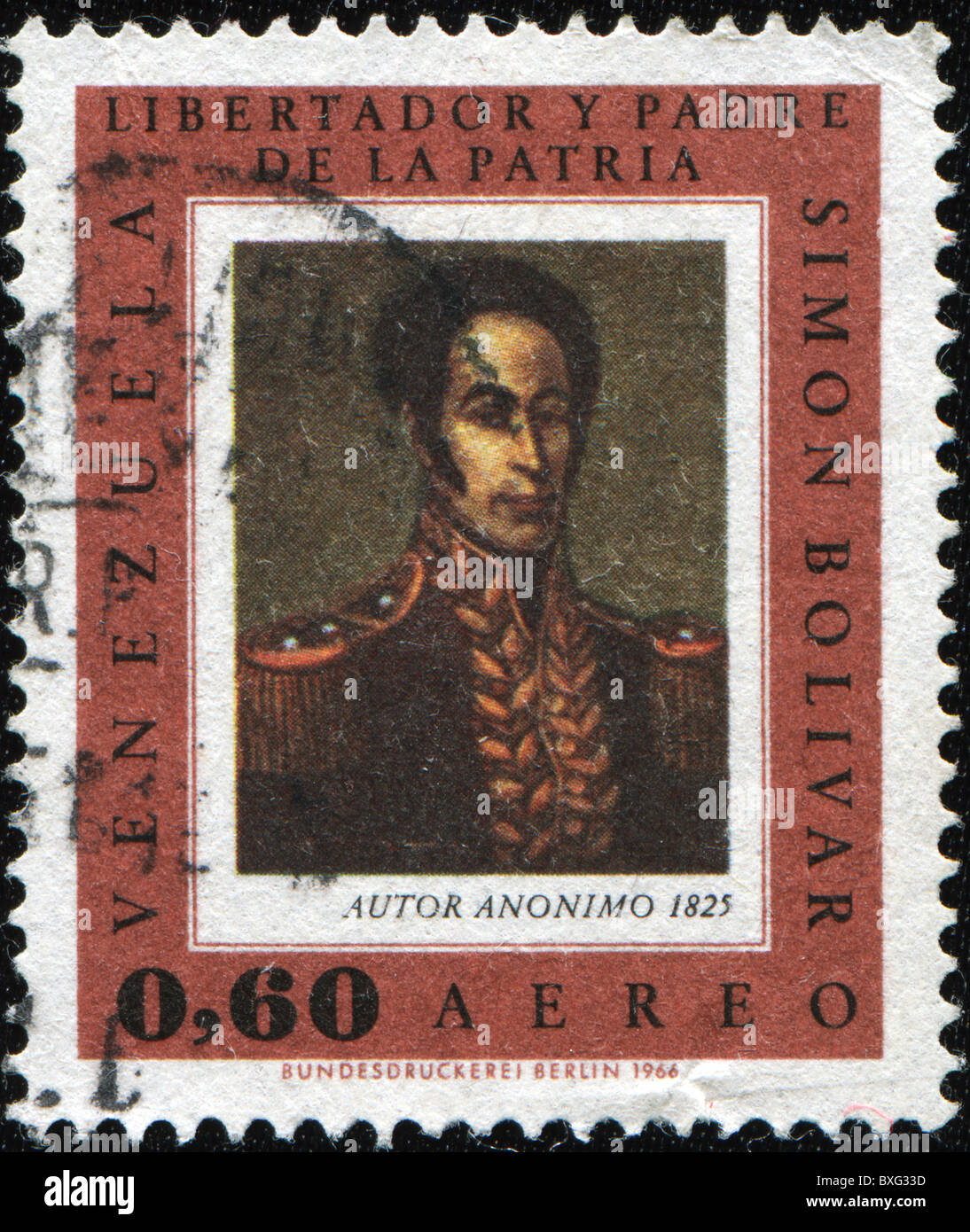 VENEZUELA - ca. 1966: Eine Briefmarke gedruckt in Venezuela zeigt Simon Bolivar, ca. 1966 Stockfoto