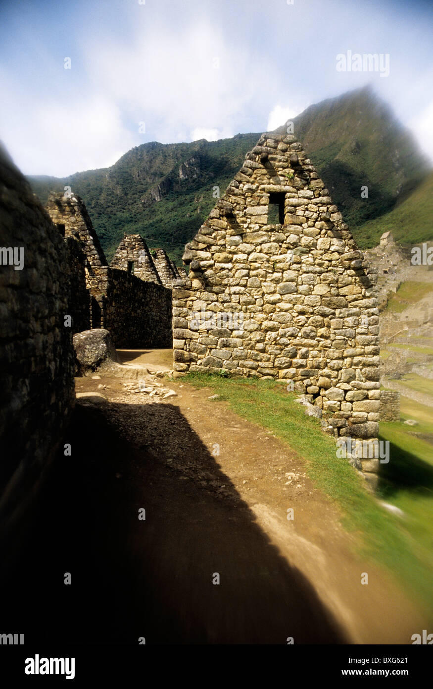 Gebäude des industriellen Sektors bei der UNESO Welt Erbe Inka Ruinen von Machu Picchu-Sacred Valley, Peru. Stockfoto