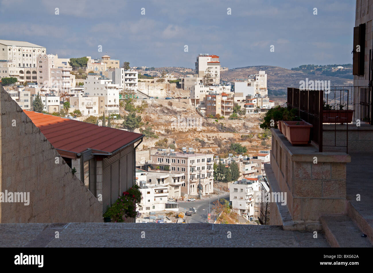 Ein Blick auf moderne Bethlehem im Westjordanland. Stockfoto