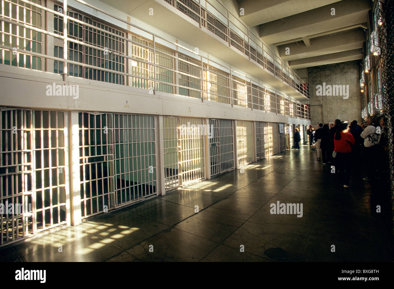 Zellen im Blockhaus, Alcatraz Island. Stockfoto