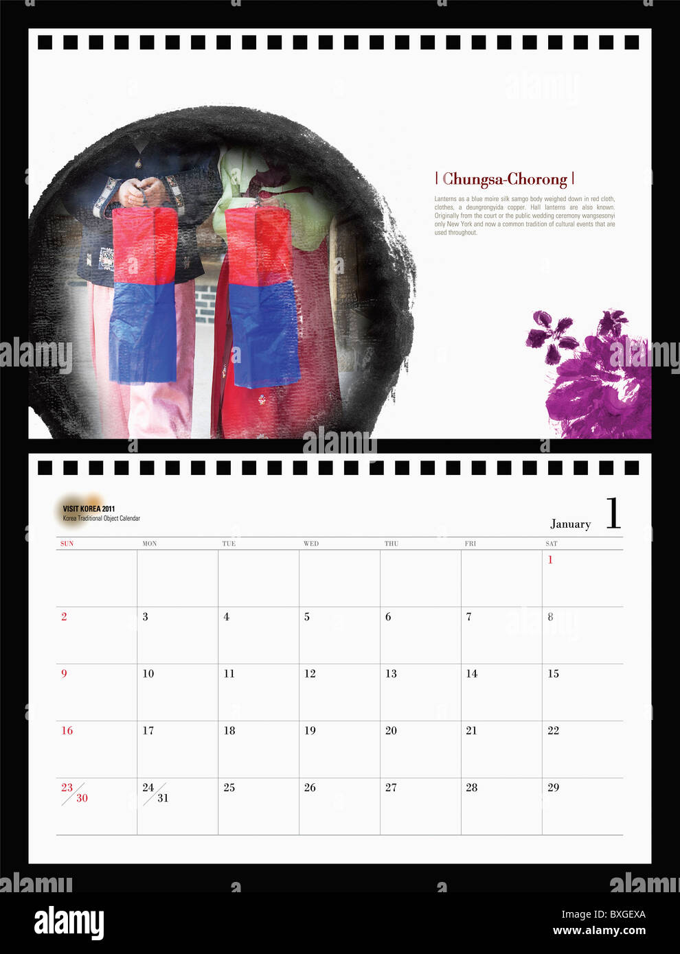 2011 Januar Kalender im koreanischen Bilder Stockfoto