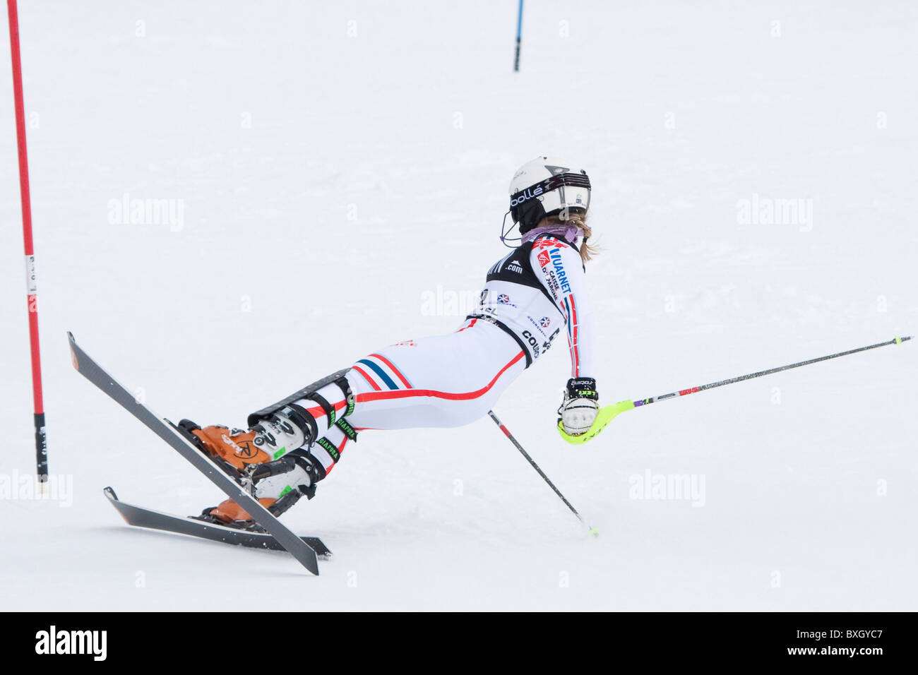 COURCHEVEL, FRANKREICH. 21.12.2010. der FIS Alpinen Ski Weltcup Damen-Slalom Rennen in Courchevel 1850, Frankreich. Stockfoto