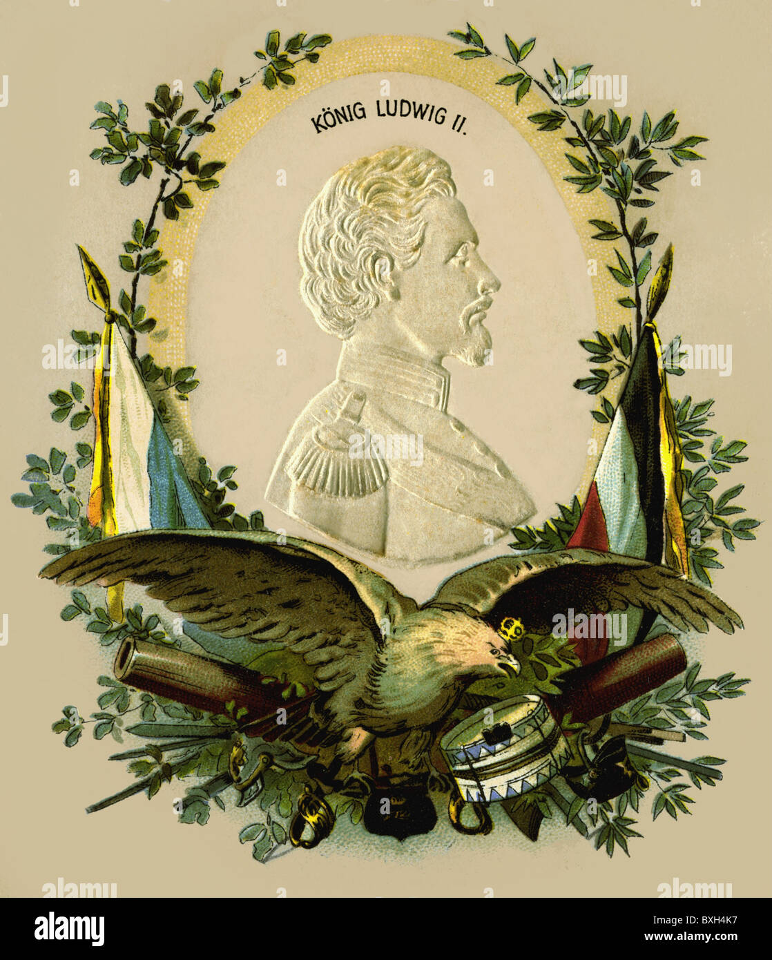 Ludwig II., 25.8.1845 - 13.6.1886, König von Bayern, Porträt, Postkarte, Prägung, ca. 1901, Stockfoto