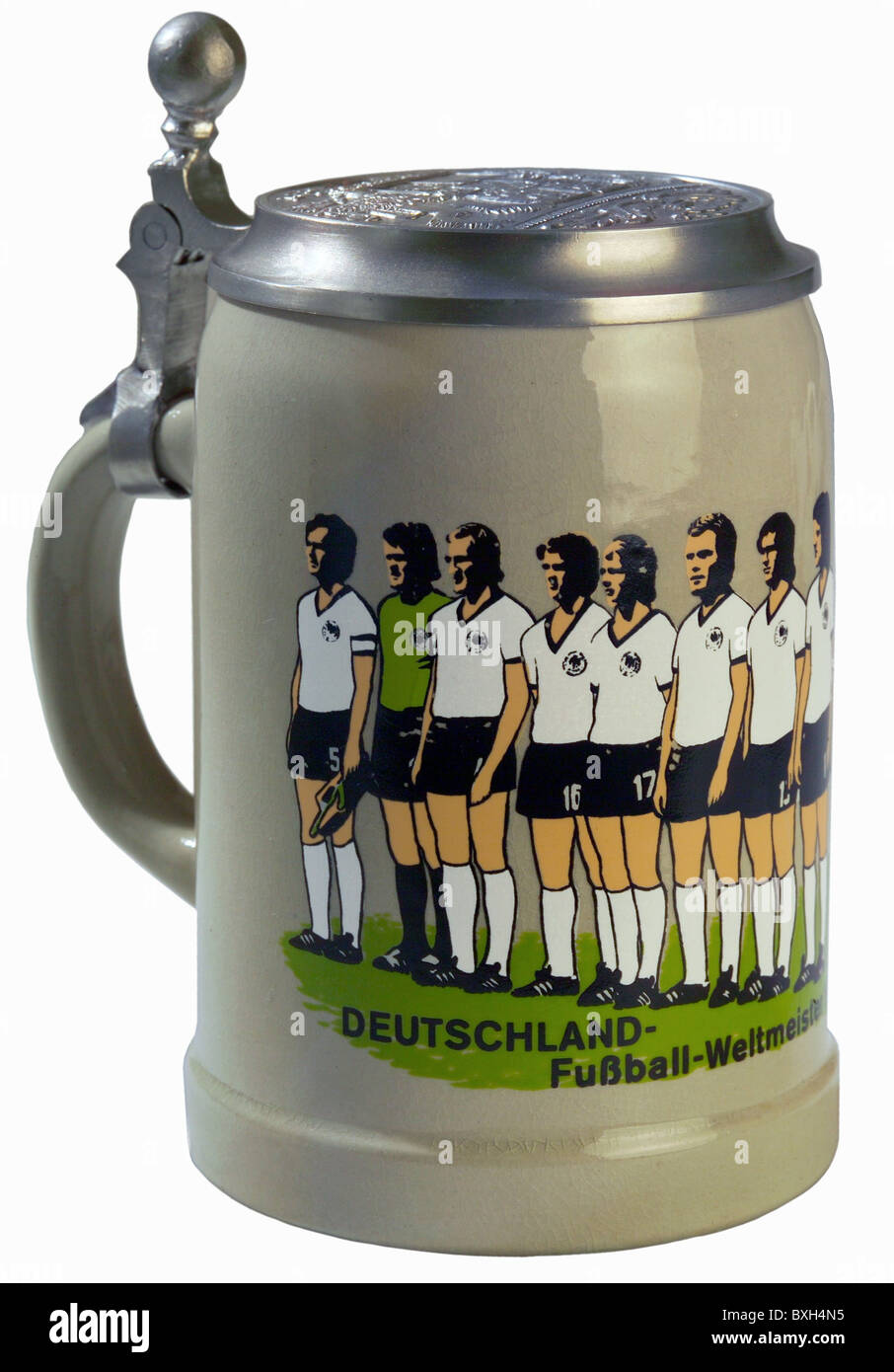 Sport, Fußball, Bierkrug mit deutscher Nationalmannschaft, Deutschland, 1974, Zusatzrechte-Abferenzungen-nicht vorhanden Stockfoto