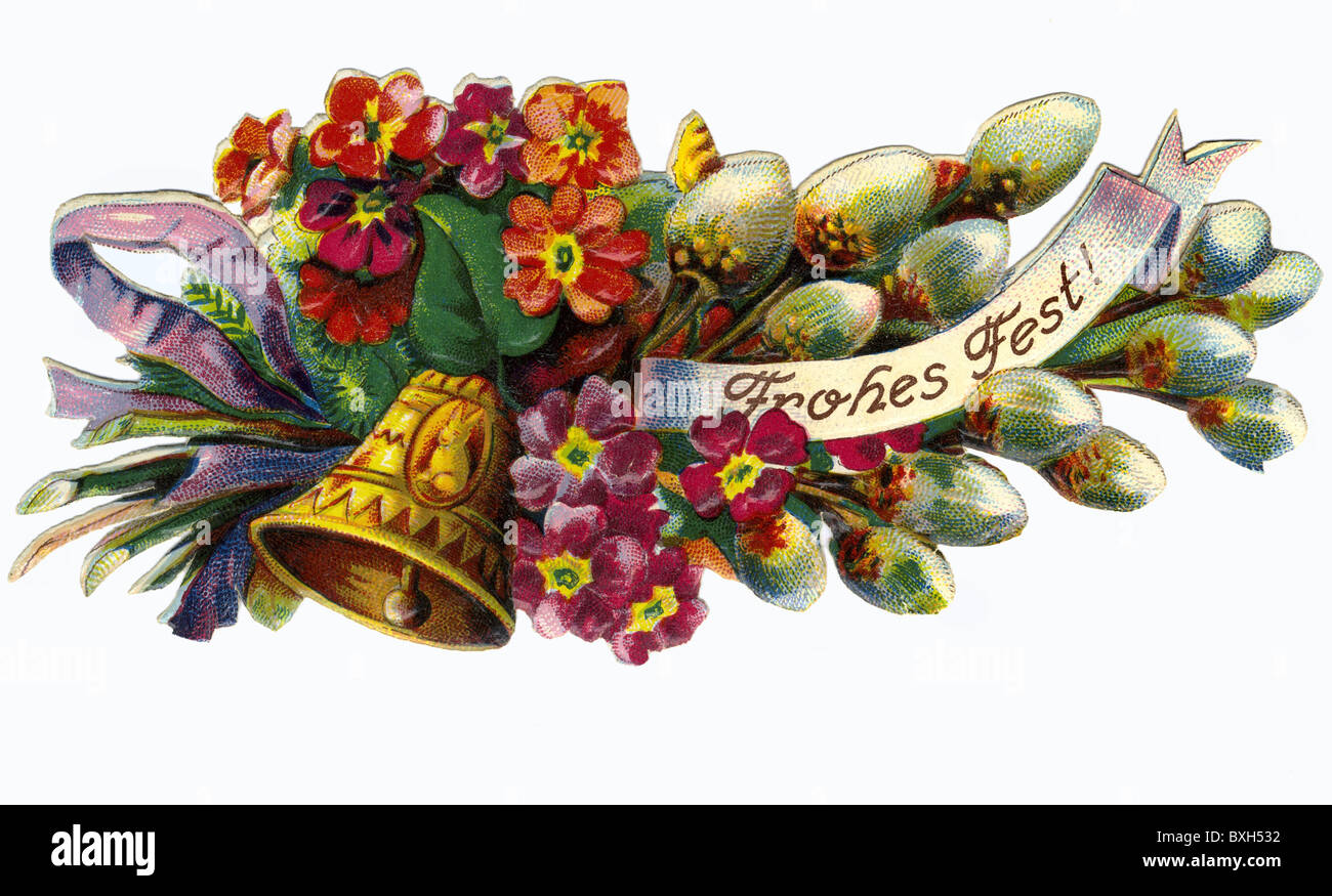 Kitsch / Souvenir, Grußkarte, Frohe Ostern, dekorative Illustration mit Glocke, Deutschland, 1923, Zusatz-Rechte-Clearences-nicht vorhanden Stockfoto