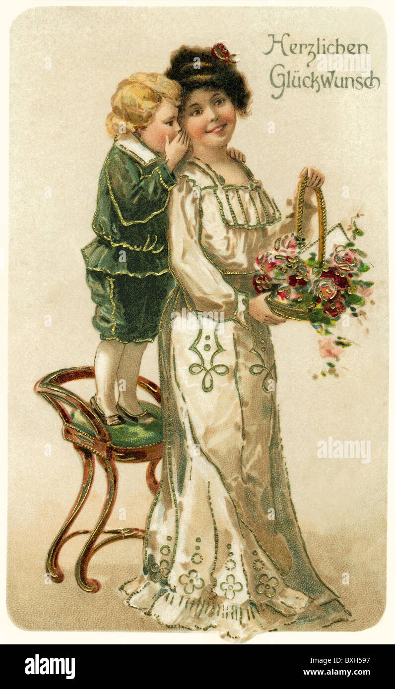 Kitsch / Souvenir, Grußkarte, Muttertag, Kind gratuliert Mutter, Ansichtskarte, Deutschland, um 1906, Zusatz-Rechteklärung-nicht vorhanden Stockfoto