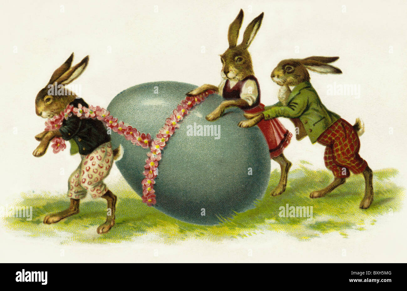 Tradition / Folklore, Estland, Osterhasen schleppen ein Ei, Illustration, 1927, Zusatzrechte-Clearences-nicht vorhanden Stockfoto