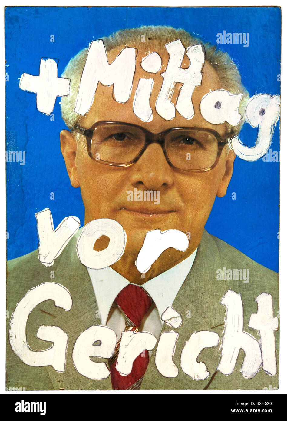 Honecker, Erich, 25.8.1912 - 29.5.1994, deutscher Politiker (SED), Rat der Deutschen Demokratischen Republik 29.10.1976 - 18.10.1989, Porträt, Protestplakat, 1989, Stockfoto
