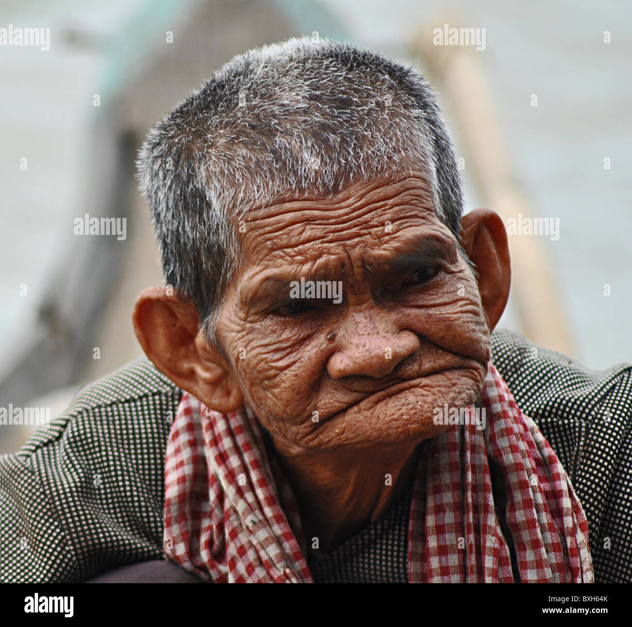 Faltige alte Frau, Tonle Sap, Kambodscha Stockfoto