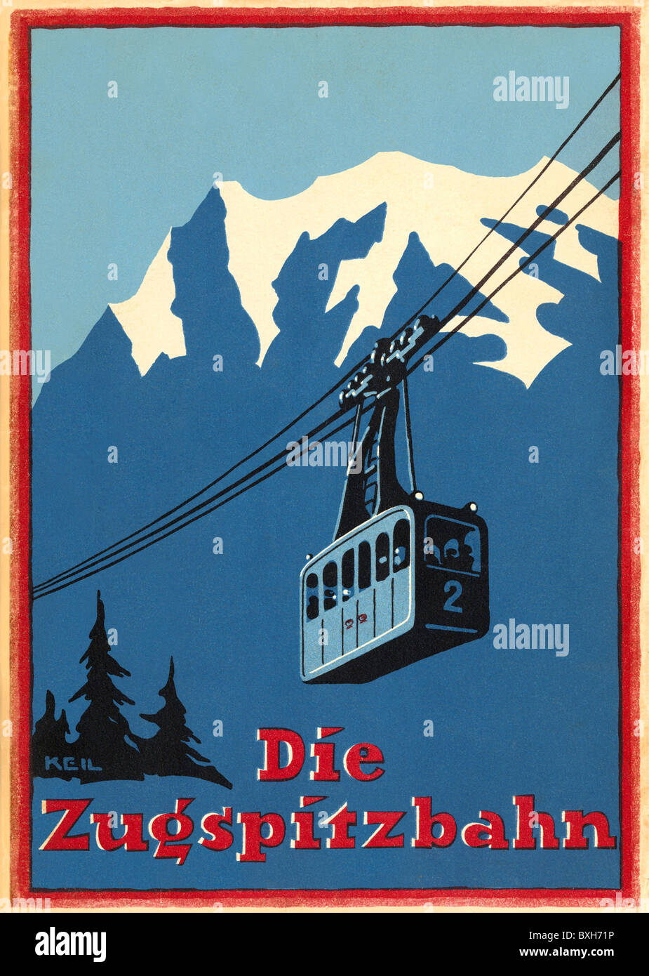 Tourismus, Zugspitzbahn, Bayerische Zugspitzbahn, Werbebroschüre von Adolf Bleichert u. Co, Leipzig, Deutschland, 1924, Zusätzliche-Rechte-Clearenzen-Nicht Verfügbar Stockfoto