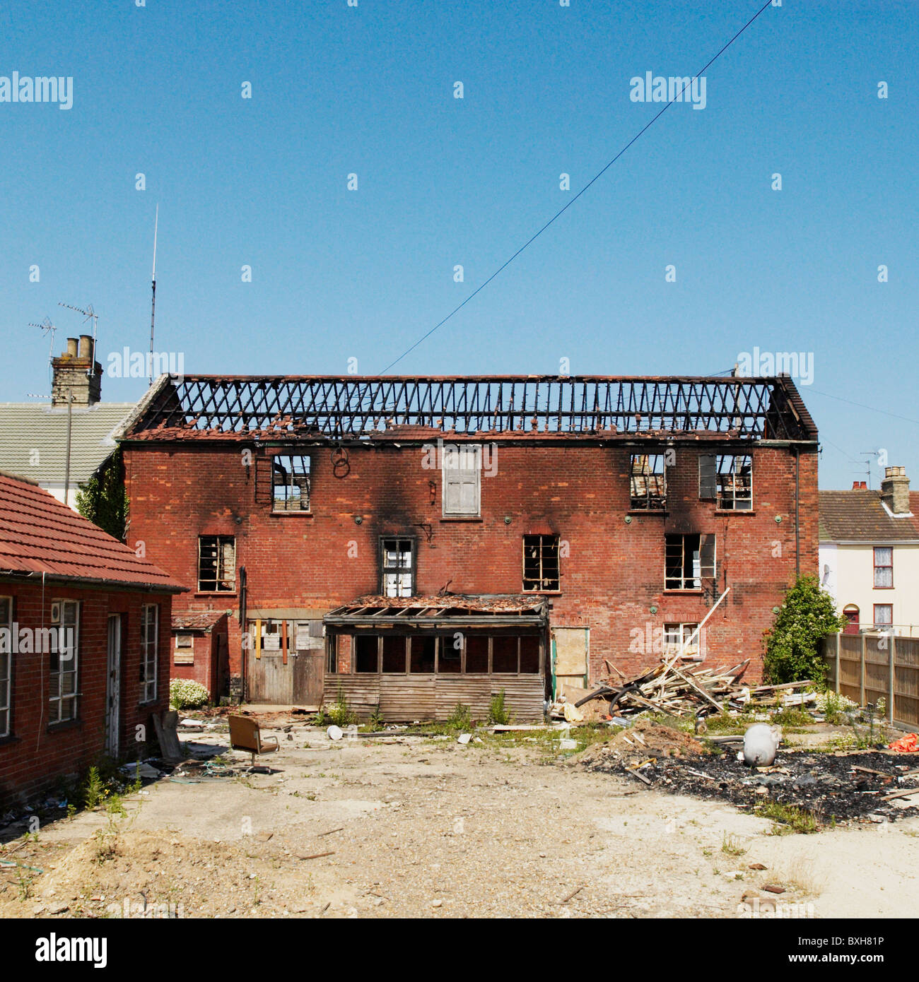 Haus nach einem Brand Great Yarmouth Norfolk UK Stockfoto
