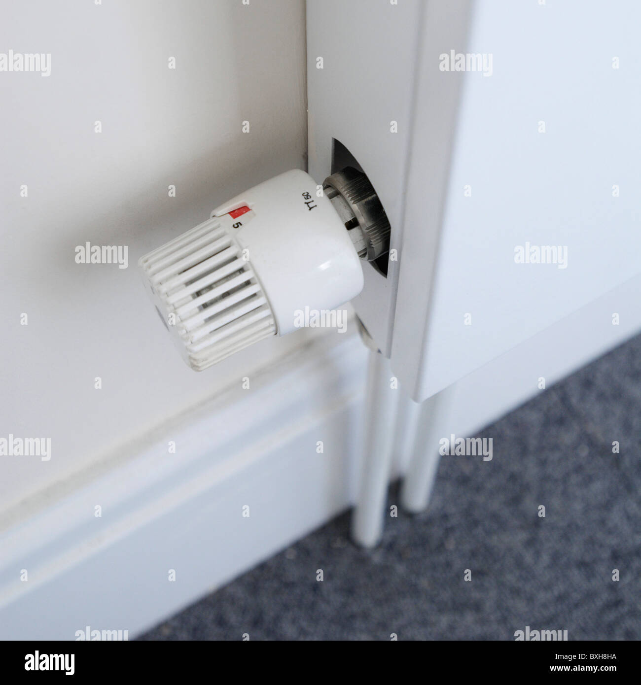 Thermostat am Heizkörper Stockfoto
