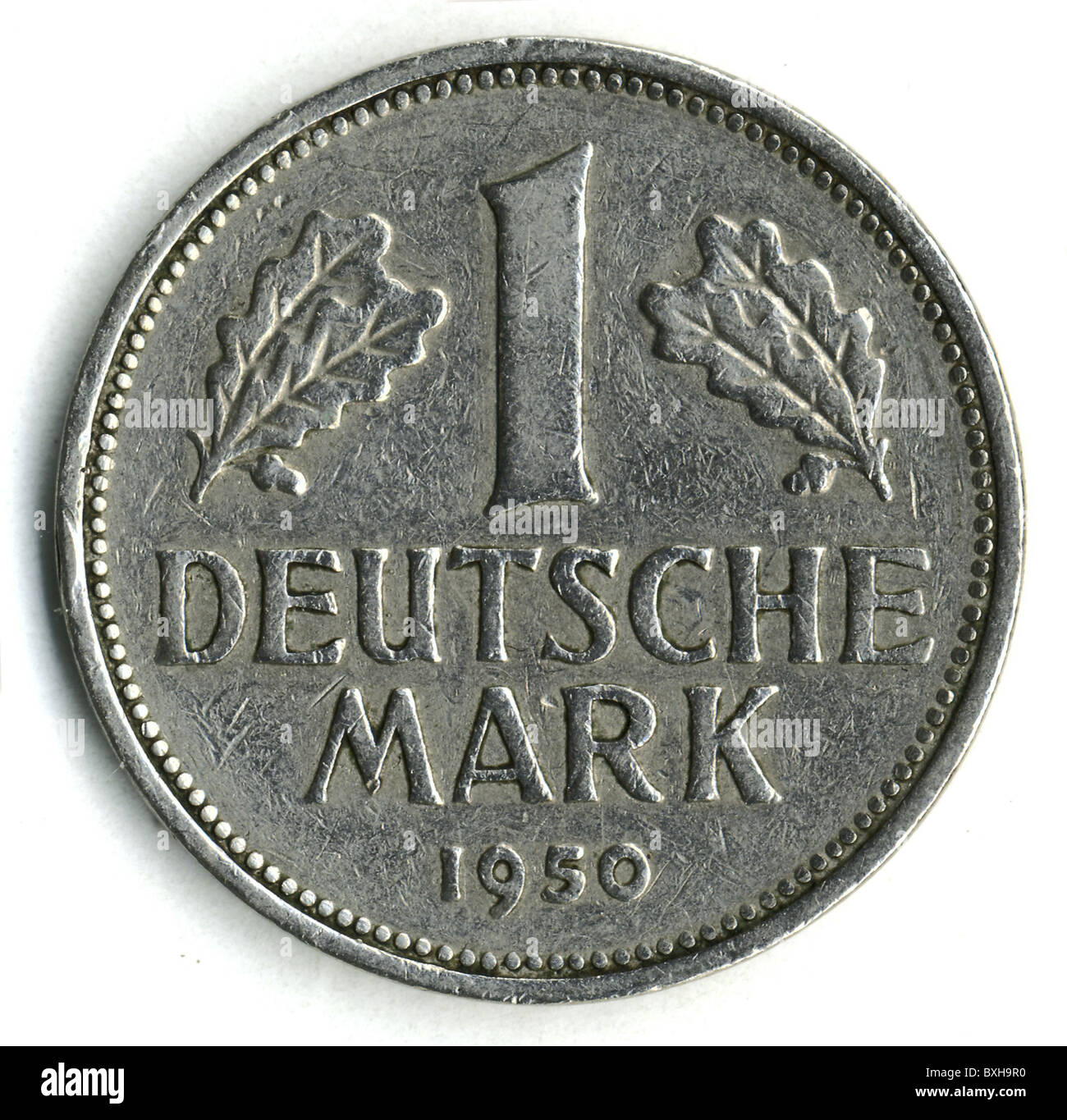 Geld / Finanzen, Münzen, Deutschland, 1 Deutsche Mark, geprägt 1950, Zusatzrechte-Clearences-nicht vorhanden Stockfoto