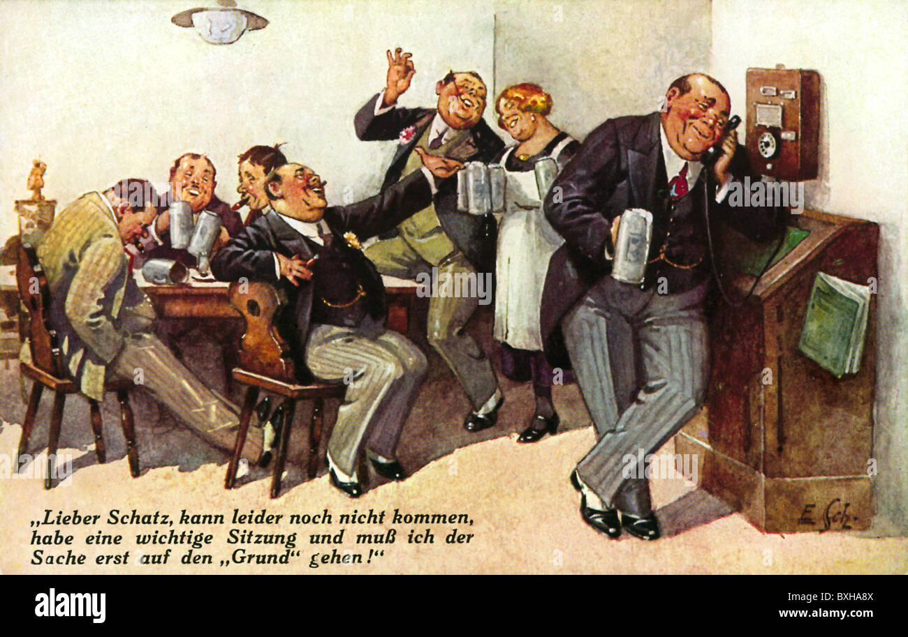 Gastronomie, Männer trinken Bier in Pub, sitzen auf dem Tisch, Kind, Kinderkidding Kellnerin, Ansichtskarte, um 1910, zusätzliche-Rechte-Clearences-nicht vorhanden Stockfoto