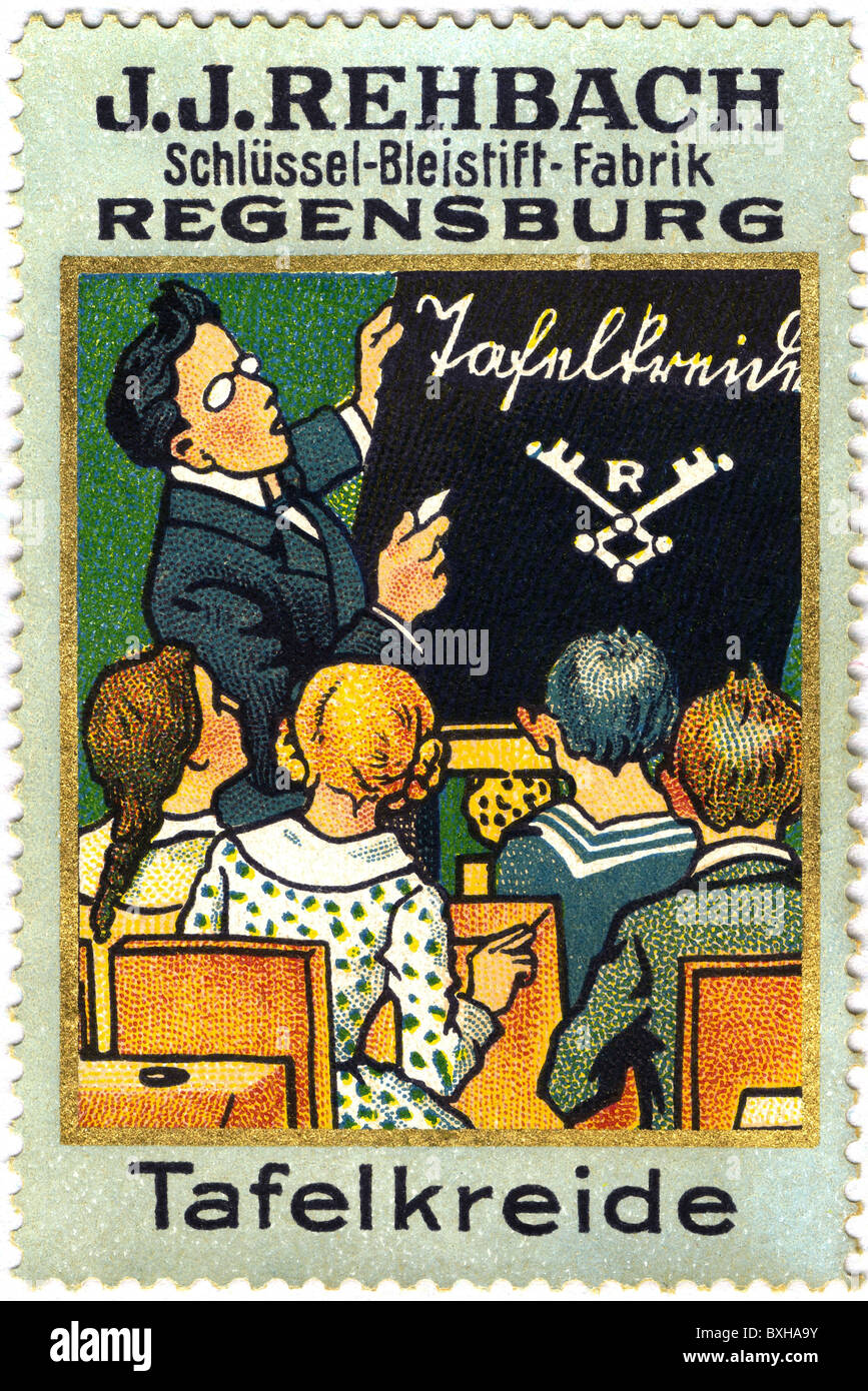Werbung, Bildung, Lehrmittel, Werbung für Kreide, Rehbach in Regensburg, Deutschland, um 1912, Zusatzrechte-Clearences-nicht vorhanden Stockfoto