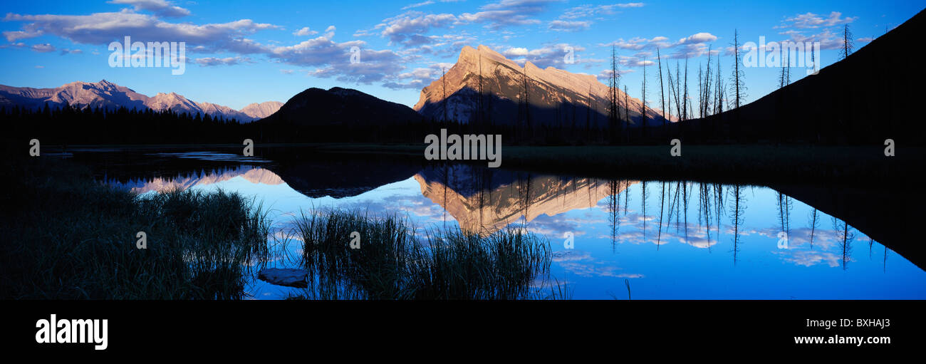 Mt. Rundle reflektiert in einem der Seen Vermillion, Banff Nationalpark, Alberta, Kanada Stockfoto
