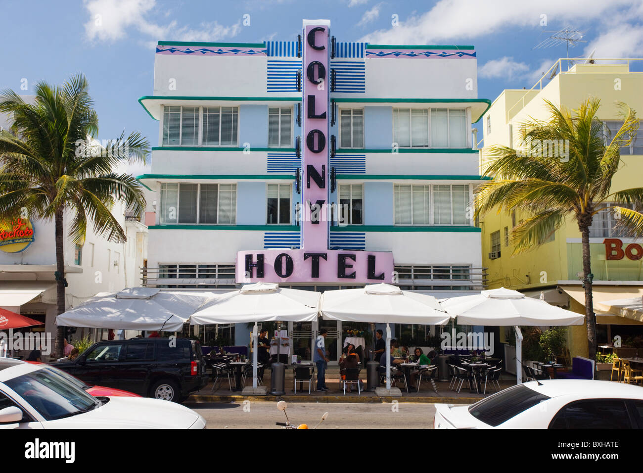 Colony Hotel Art Deco Architektur am Ocean Drive, South Beach, Miami, Florida, Vereinigte Staaten von Amerika Stockfoto