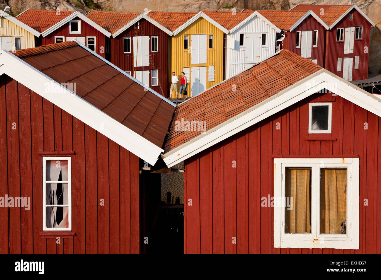 Boot-Hütten in Smogen, Bohuslan Coast, Schweden Stockfoto