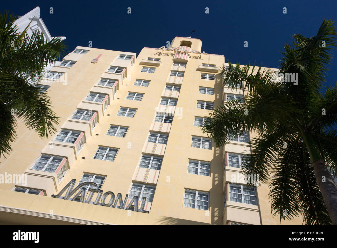 Art-Deco-Architektur im The National Hotel in Collins Avenue, South Beach, Miami, Florida, Vereinigte Staaten von Amerika Stockfoto