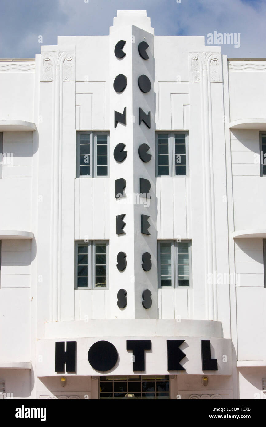 Congress Hotel Art Deco Architektur am Ocean Drive, South Beach, Miami, Florida, Vereinigte Staaten von Amerika Stockfoto
