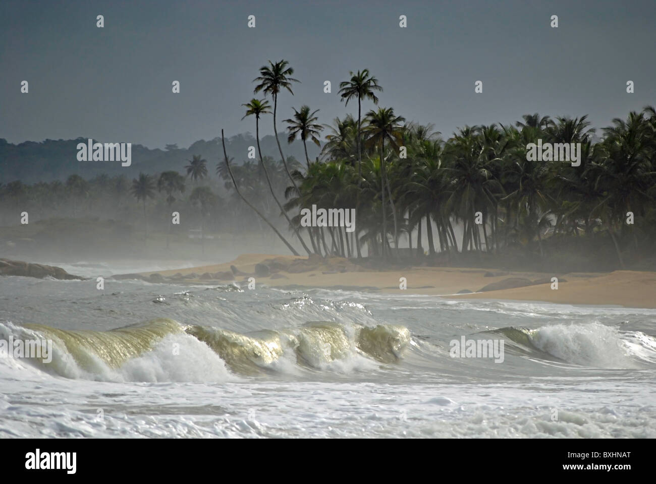Strand-Szene in der Nähe von Sassandra, Elfenbeinküste, Westafrika Stockfoto