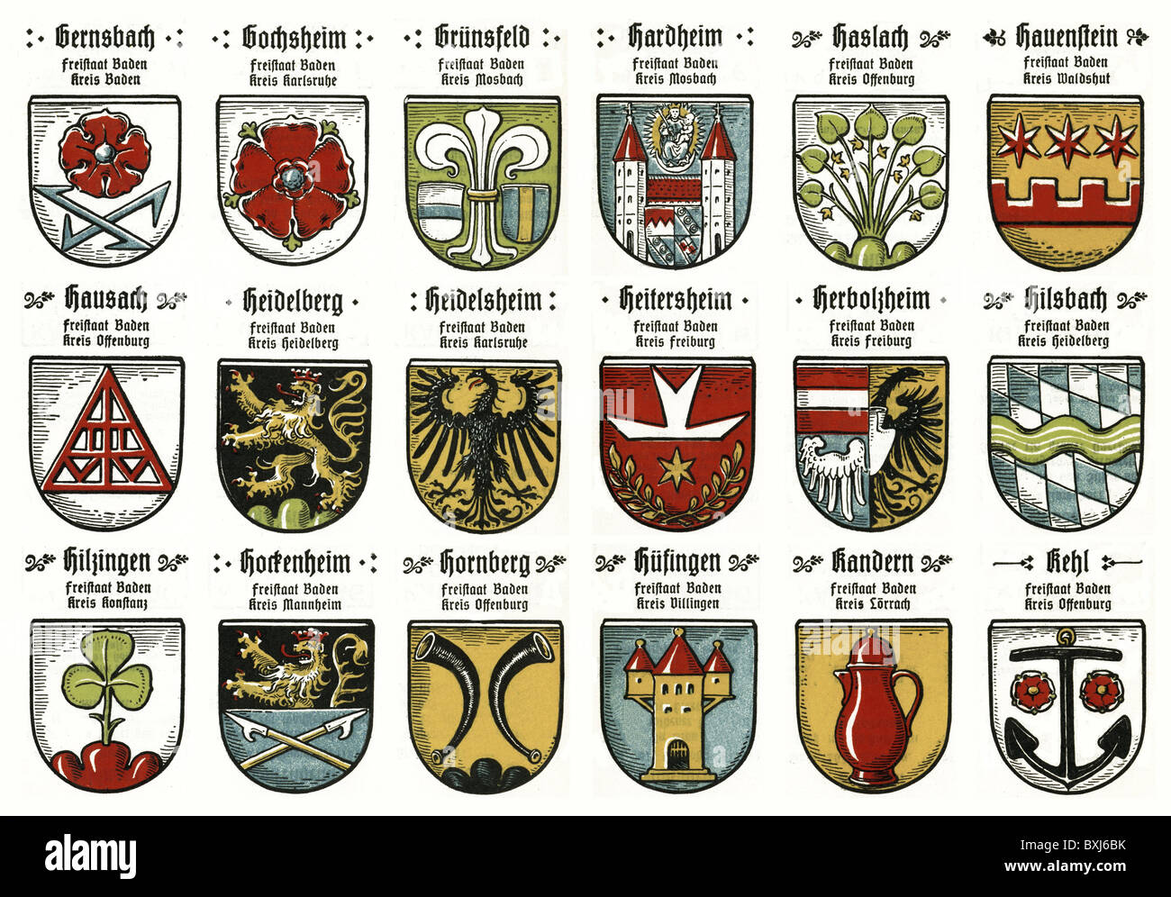 Heraldik, Wappen, Stadtwappen von Deutschland, um 1926, Zusatz-Rechte-Clearences-nicht vorhanden Stockfoto