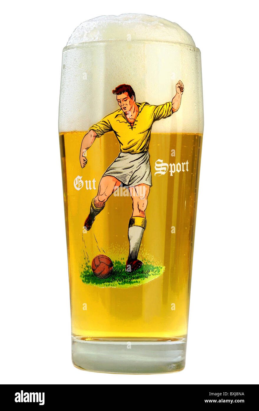 Alkohol, Bier, Bierglas, Aufdruck mit Fußballer, Deutschland, um 1934, Zusatz-Rights-Clearences-nicht vorhanden Stockfoto