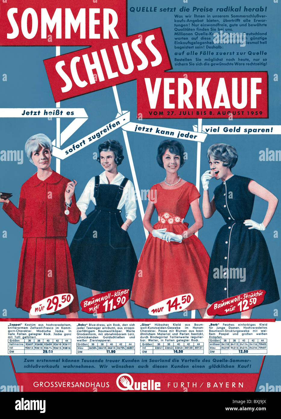 Handel, Kataloge & Flysheets, Sommerabfertigung, Quelle Sonderkatalog, Deutschland, 1959, Zusatzrechte-Clearences-nicht lieferbar Stockfoto