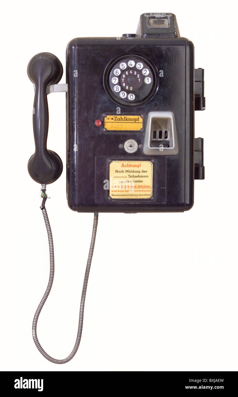 Technik, Telefon, Telefon, öffentliches Telefon, Reichspost, Zahltelefon 33, Deutschland, 1933, 1930er, 30er, 20th Century, historisch, Telefon, Telefonanlage, Ortsgespräche, Ortsgespräche, Festnetz, Festnetz, schwarzes Chassis, Ausstellung, Exponate, Telefon Museum Morbach, Ausschnitt, Ausschnitt, Ausschnitt, Ausschnitt, Ausschnitte, Zusatzrechte-Abferungen-nicht vorhanden Stockfoto