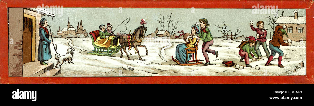 Jahreszeiten, Winterzeit, Winter, Schlittenfahrt, Deutschland, um 1875, Zusatzrechte-Clearences-nicht verfügbar Stockfoto