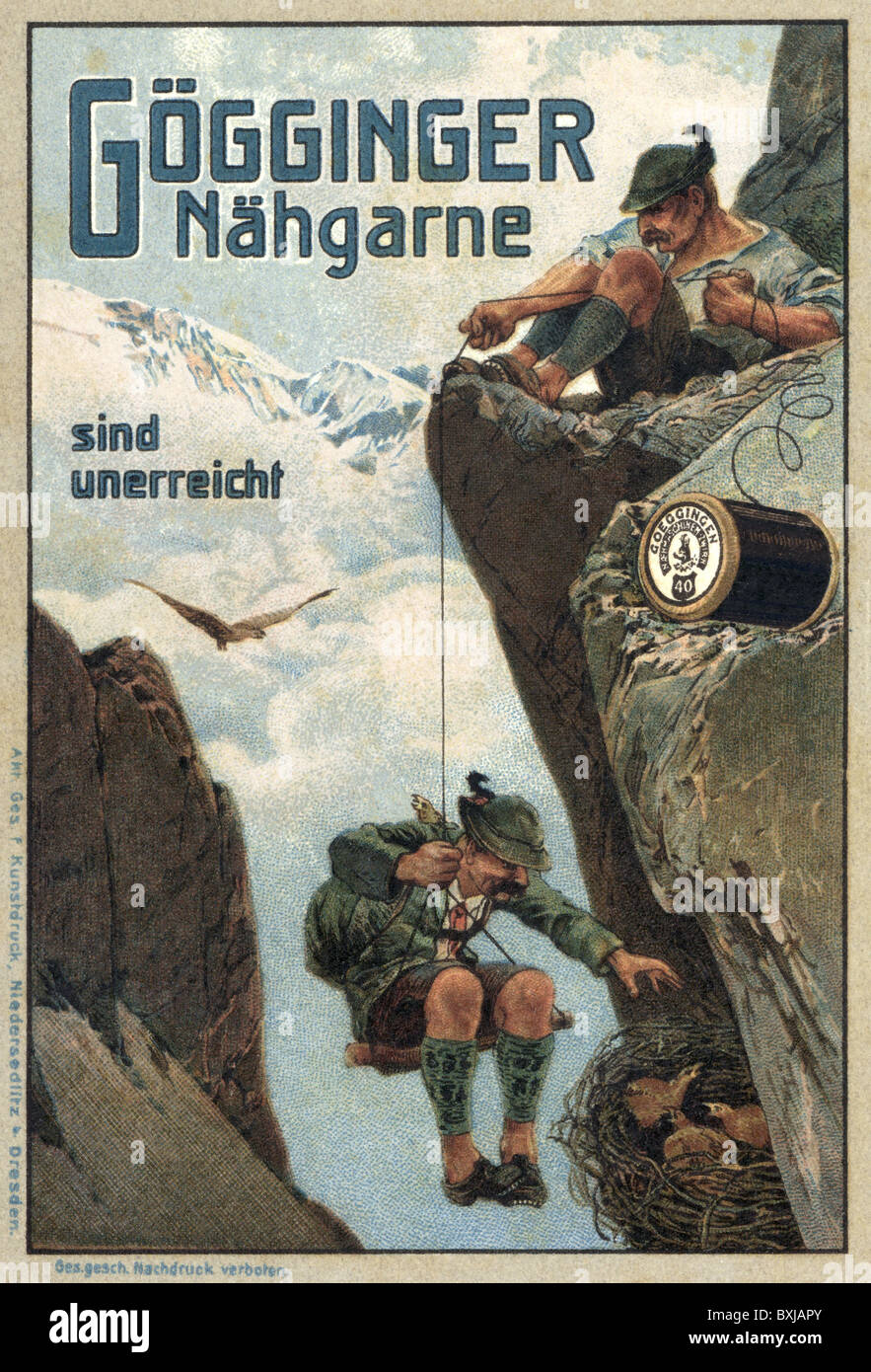 Werbung, Plakat von Göggingen Nähgarn, Bayern, Deutschland, um 1925, Zusatz-Rechteklärung-nicht vorhanden Stockfoto