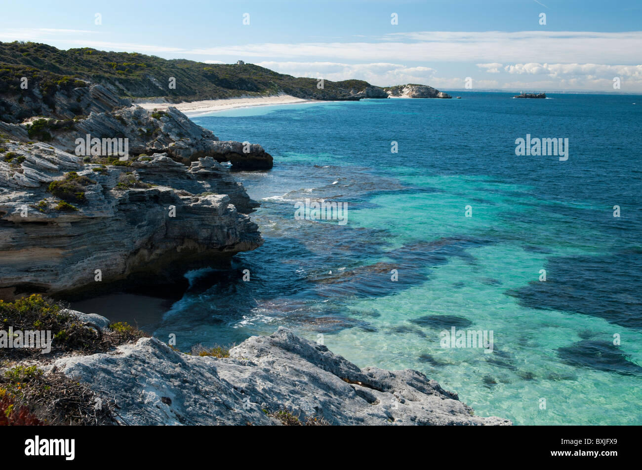 schönes Wasser und Küste von Rottnest Island, Western Australia Stockfoto