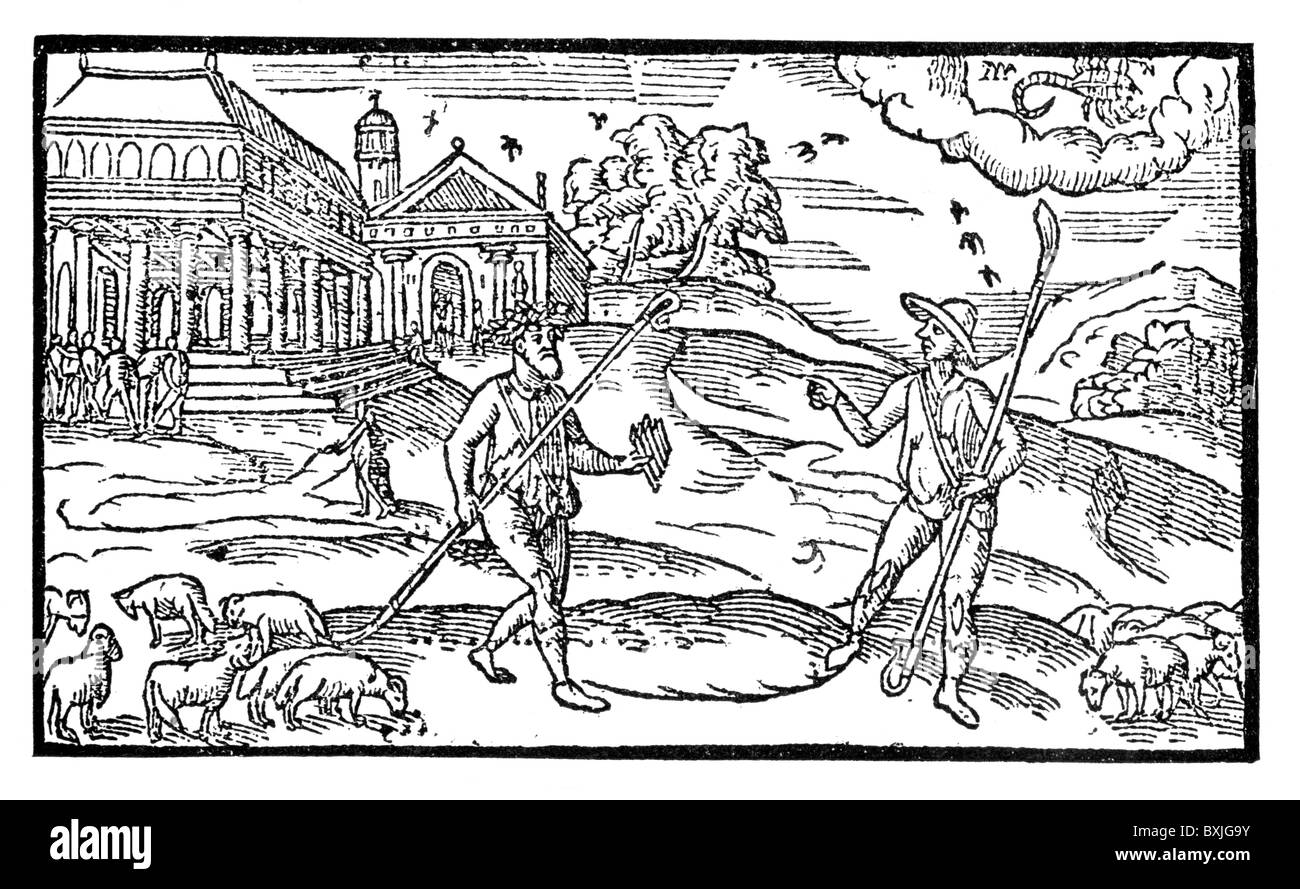 Der Hirte Kalender; Oktober; Illustration zu dem Gedicht des gleichen Namens von Edmund Spenser, 1579; B & W Illustration Stockfoto