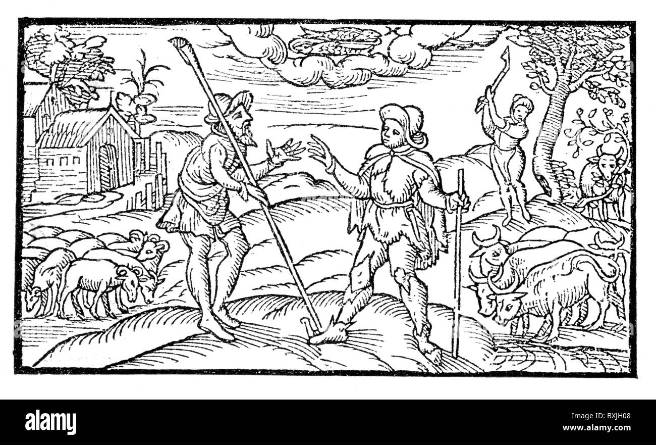 Der Hirte Kalender; Februar; Illustration zu dem Gedicht des gleichen Namens von Edmund Spenser, 1579; B & W Illustration Stockfoto