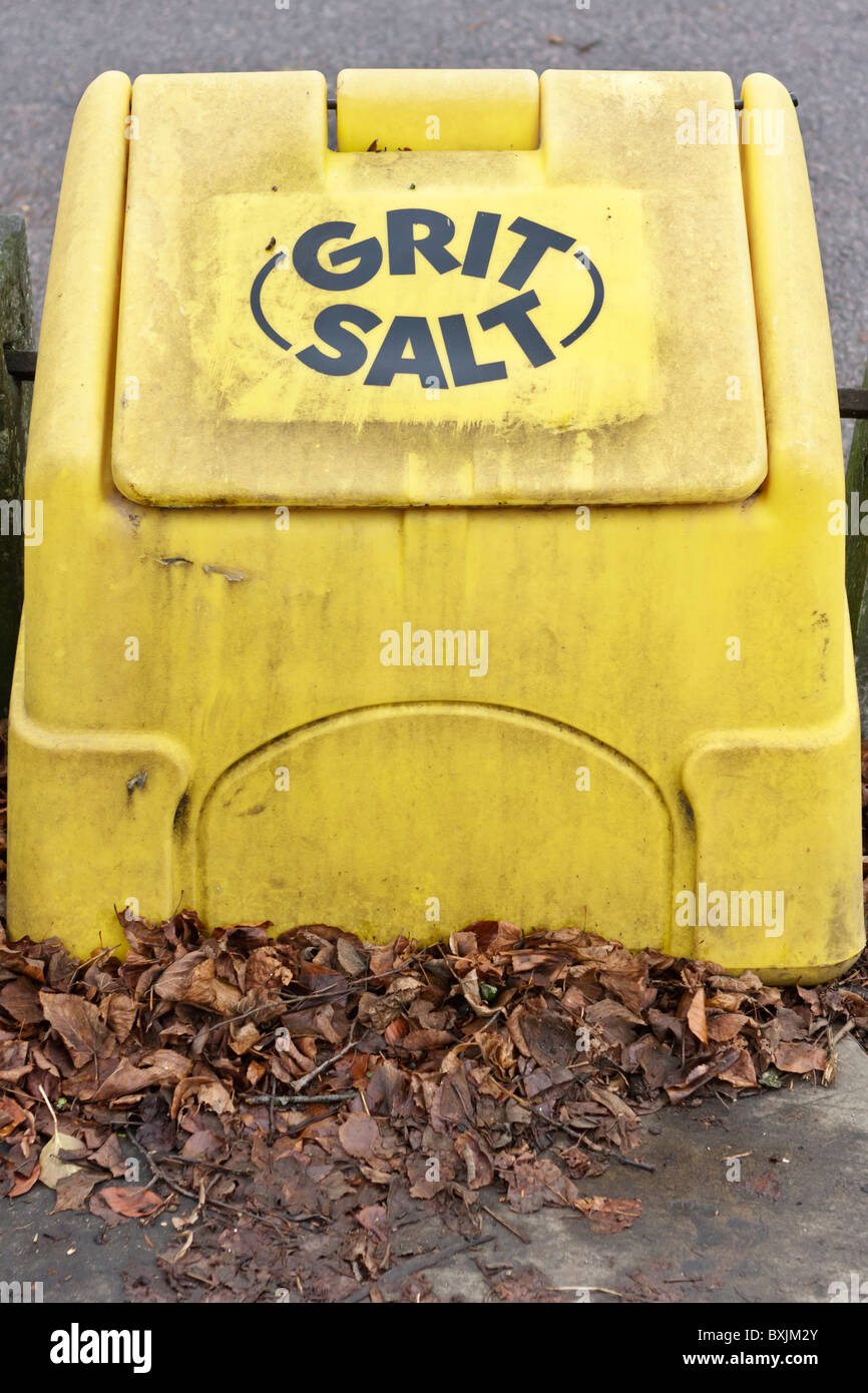 Gelbes Korn Salz (Rocksalt) container Stockfoto